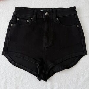 SMFK Womens High Rise Denim Shorts Black  Streetwear Cyber Grunge Goth Baddie